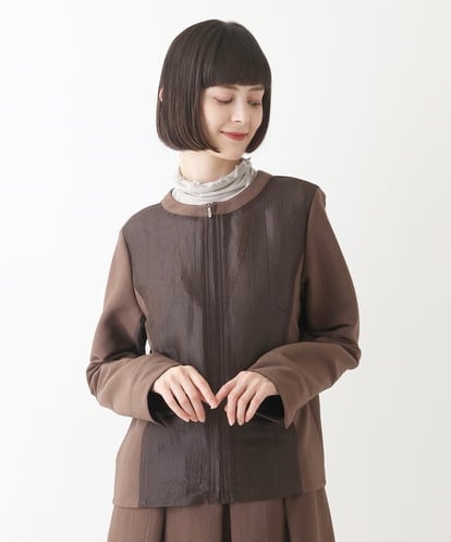 R6JJW10340 HIROKO BIS(小さいサイズ) 【小さいサイズ】異素材ドッキングコンパクトジャケット /洗える