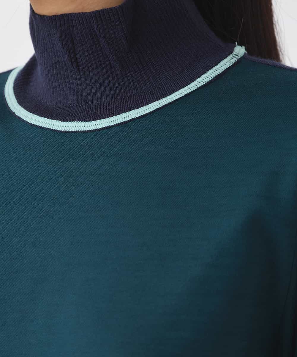 R6KAD10190 HIROKO BIS(小さいサイズ)(メゾン ドゥ サンク) 【小さいサイズ】配色アクセントハイネックインナープルオーバー グリーン