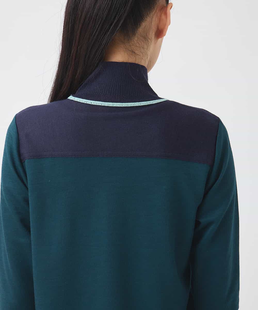 R6KAD10190 HIROKO BIS(小さいサイズ)(メゾン ドゥ サンク) 【小さいサイズ】配色アクセントハイネックインナープルオーバー グリーン