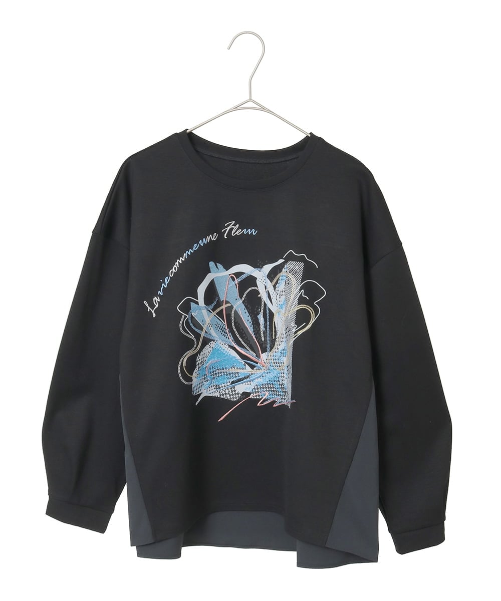 R6KAF07270 HIROKO BIS(小さいサイズ)(メゾン ドゥ サンク) 【小さいサイズ】グラフィカルモチーフデザインスウェット /洗える ブラック