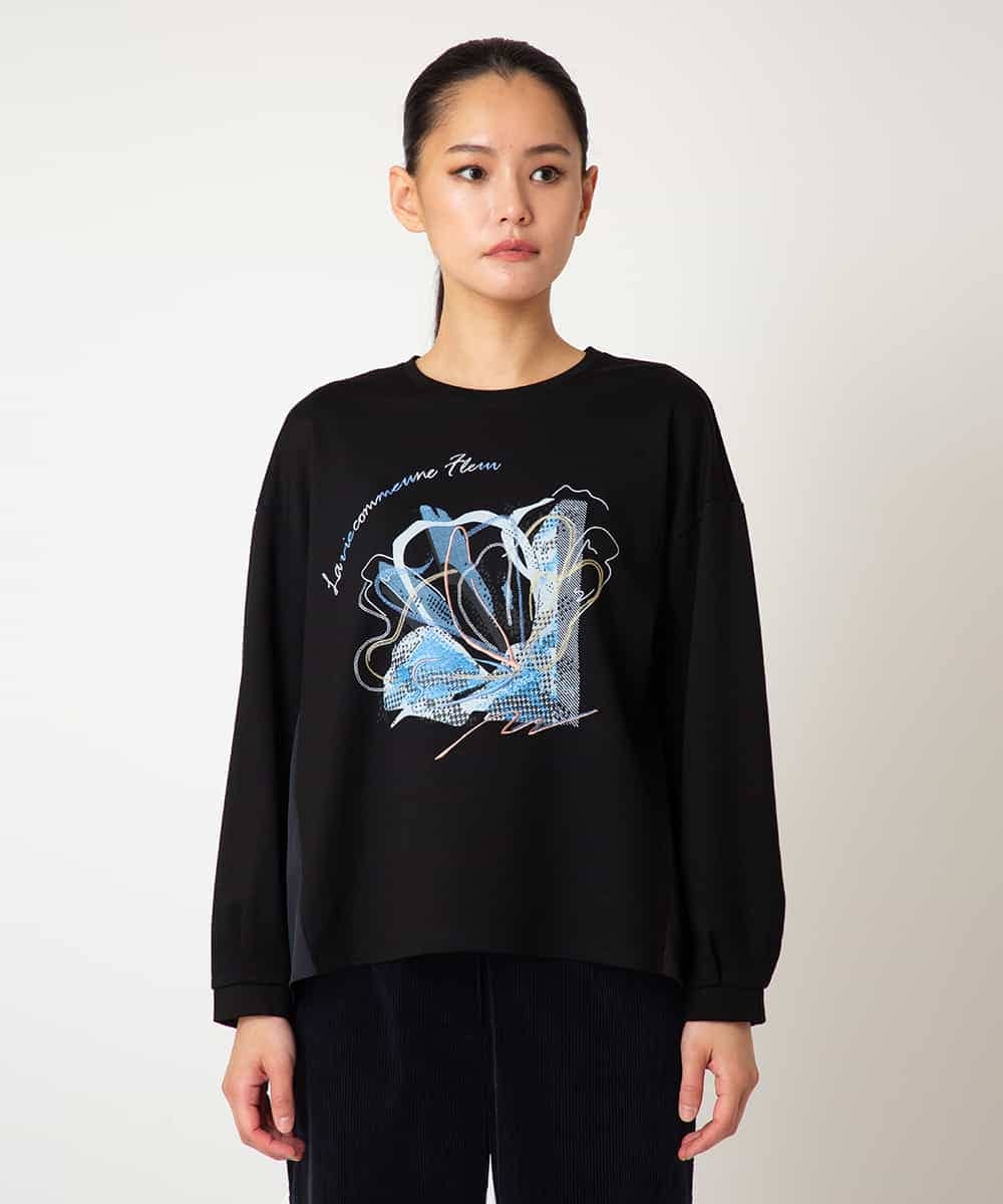 R6KAF07270 HIROKO BIS(小さいサイズ)(メゾン ドゥ サンク) 【小さいサイズ】グラフィカルモチーフデザインスウェット /洗える ブラック