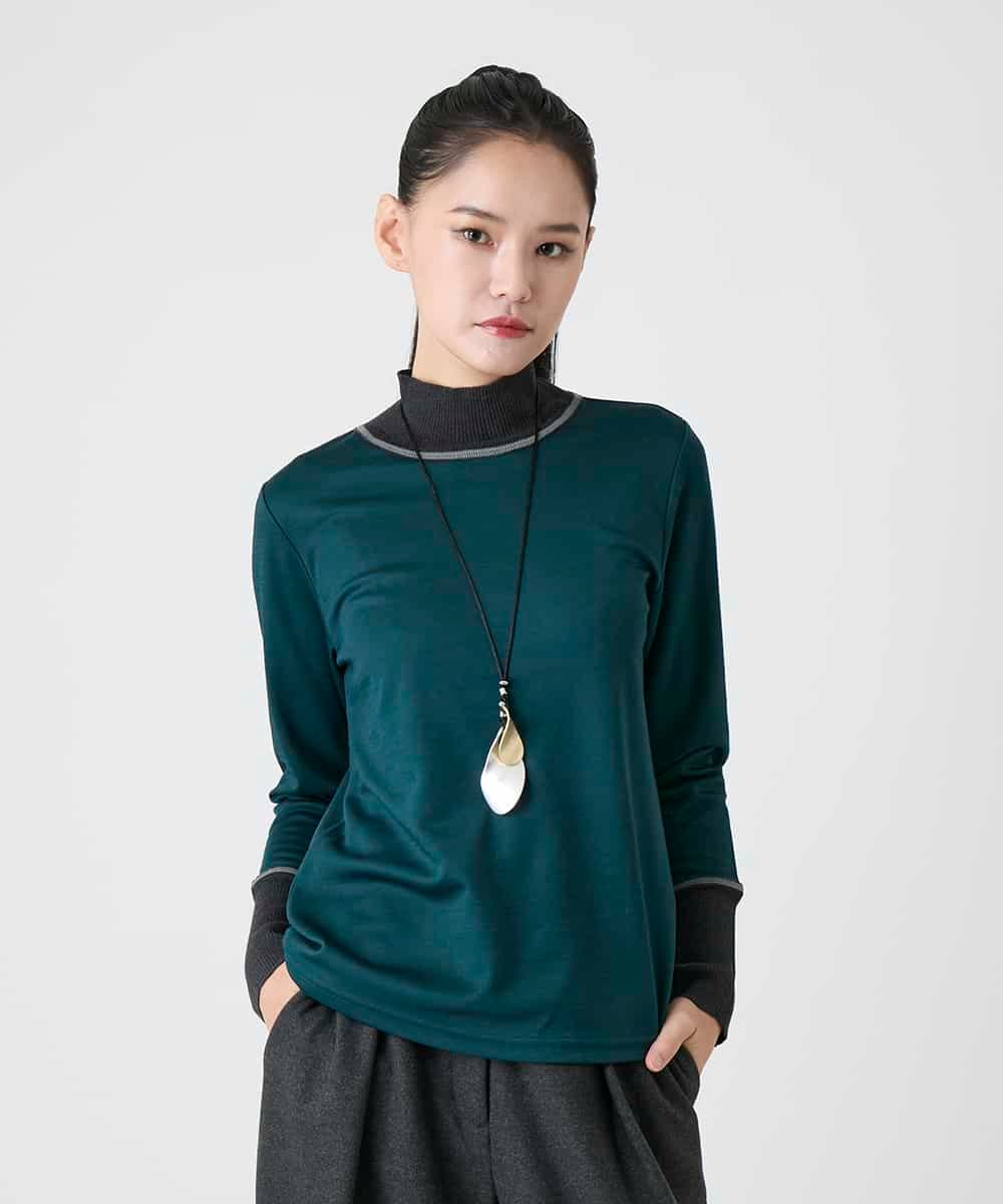 R6KAG25190 HIROKO BIS(小さいサイズ)(メゾン ドゥ サンク) 【小さいサイズ】配色切替ハイネックインナープルオーバー グリーン