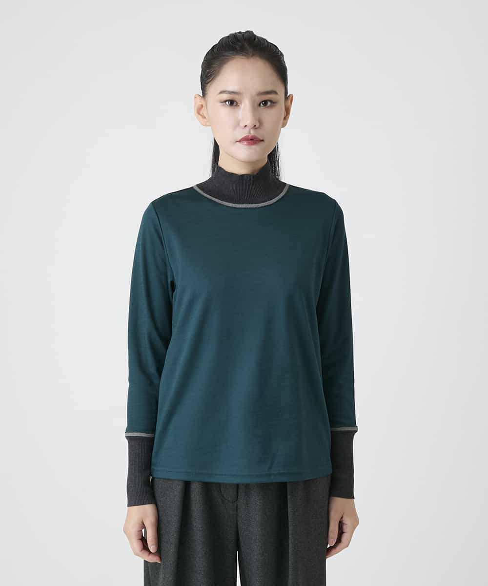 R6KAG25190 HIROKO BIS(小さいサイズ)(メゾン ドゥ サンク) 【小さいサイズ】配色切替ハイネックインナープルオーバー グリーン