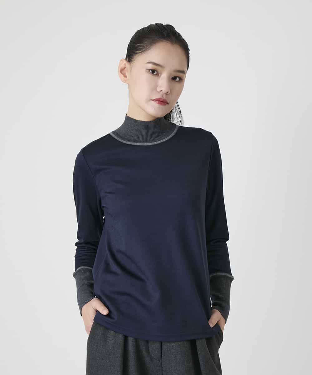 R6KAG25190 HIROKO BIS(小さいサイズ)(メゾン ドゥ サンク) 【小さいサイズ】配色切替ハイネックインナープルオーバー ネイビー