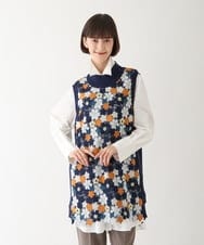 R6KAV02330 HIROKO BIS(小さいサイズ)(メゾン ドゥ サンク) 【小さいサイズ/洗える】ニットジョイントフラワーレースベスト ネイビー系