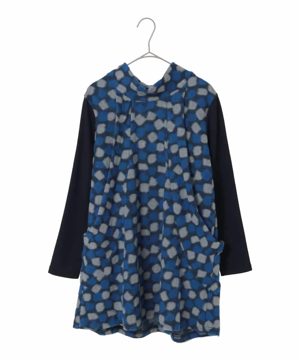 R6KCD11290 HIROKO BIS(小さいサイズ)(メゾン ドゥ サンク) 【小さいサイズ】起毛ブロックサイド切り替えデザインチュニック /洗える ネイビー