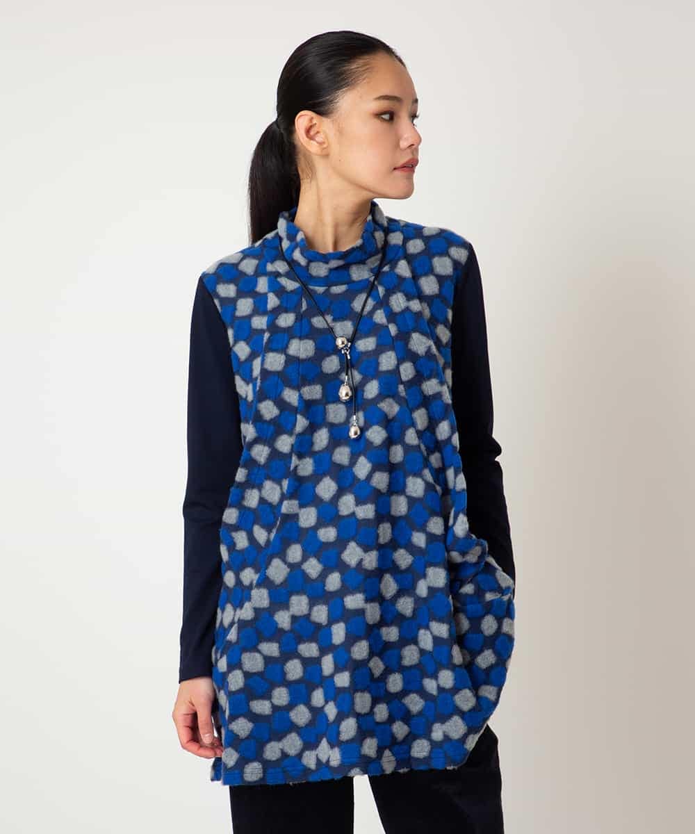 R6KCD11290 HIROKO BIS(小さいサイズ)(メゾン ドゥ サンク) 【小さいサイズ】起毛ブロックサイド切り替えデザインチュニック /洗える ネイビー