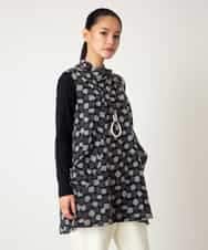 R6KCD11290 HIROKO BIS(小さいサイズ)(メゾン ドゥ サンク) 【小さいサイズ】起毛ブロックサイド切り替えデザインチュニック /洗える ネイビー