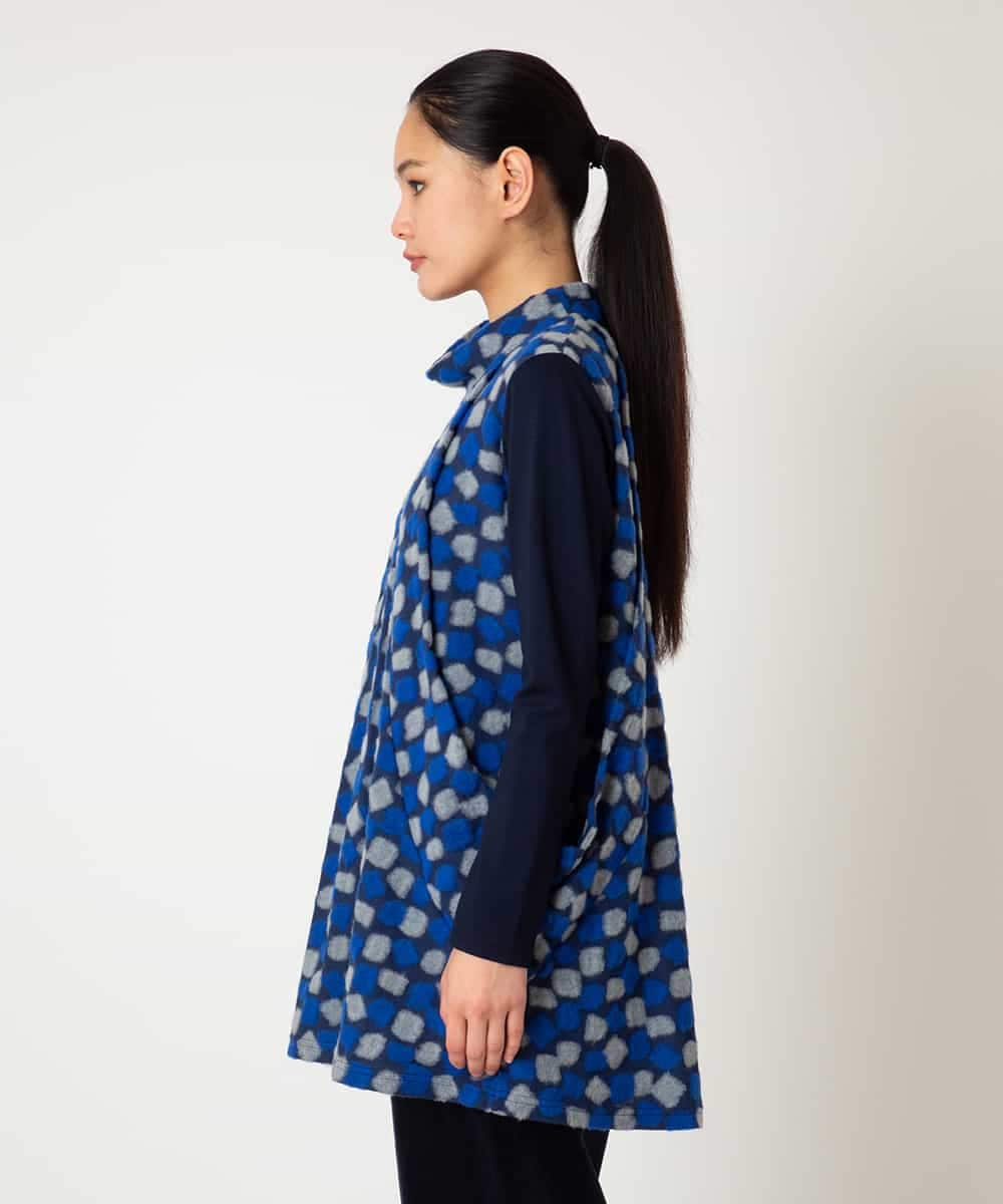 R6KCD11290 HIROKO BIS(小さいサイズ)(メゾン ドゥ サンク) 【小さいサイズ】起毛ブロックサイド切り替えデザインチュニック /洗える ネイビー