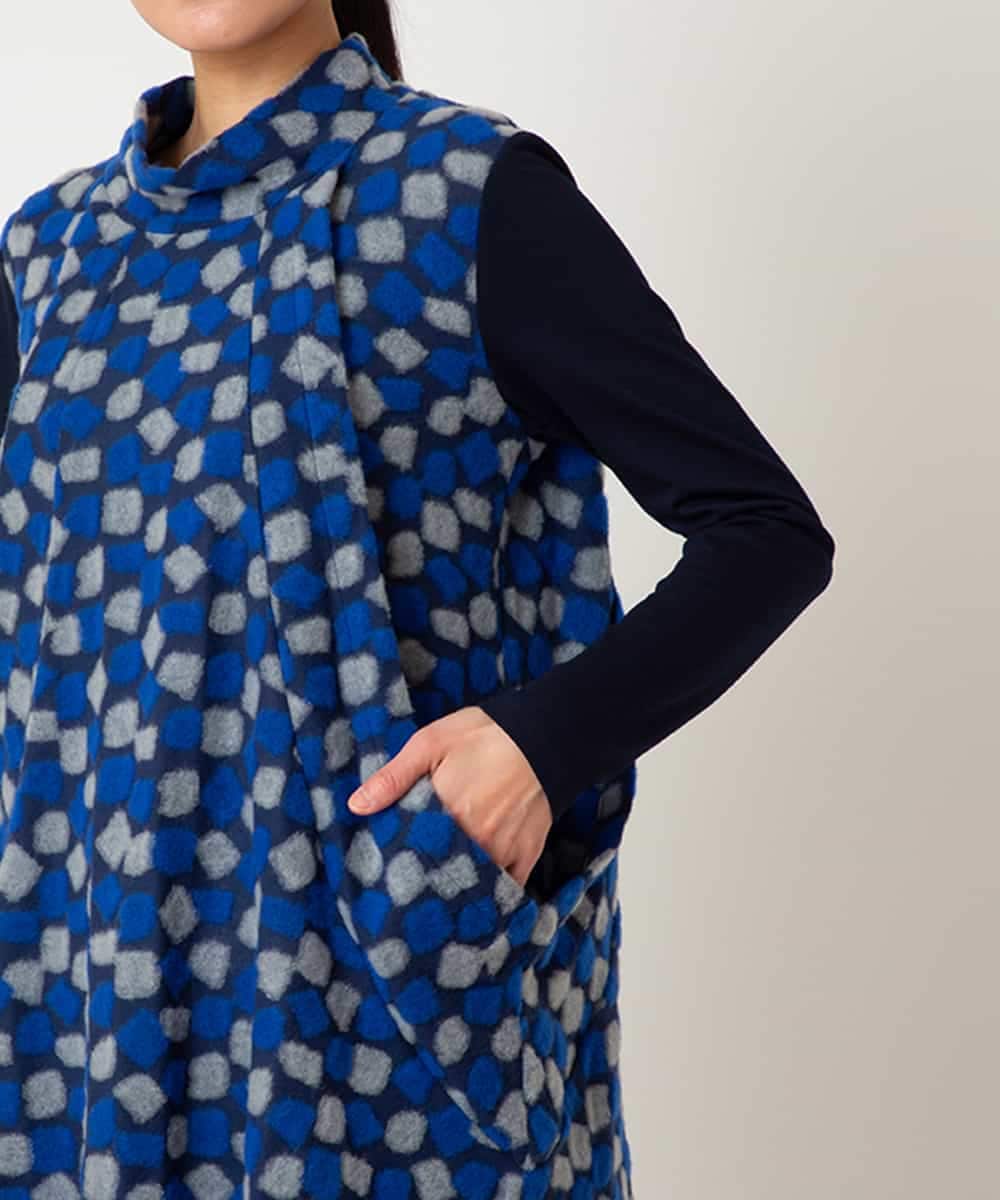 R6KCD11290 HIROKO BIS(小さいサイズ)(メゾン ドゥ サンク) 【小さいサイズ】起毛ブロックサイド切り替えデザインチュニック /洗える ネイビー