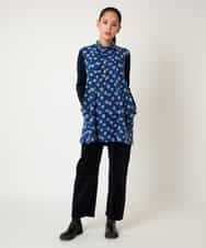 R6KCD11290 HIROKO BIS(小さいサイズ)(メゾン ドゥ サンク) 【小さいサイズ】起毛ブロックサイド切り替えデザインチュニック /洗える ネイビー