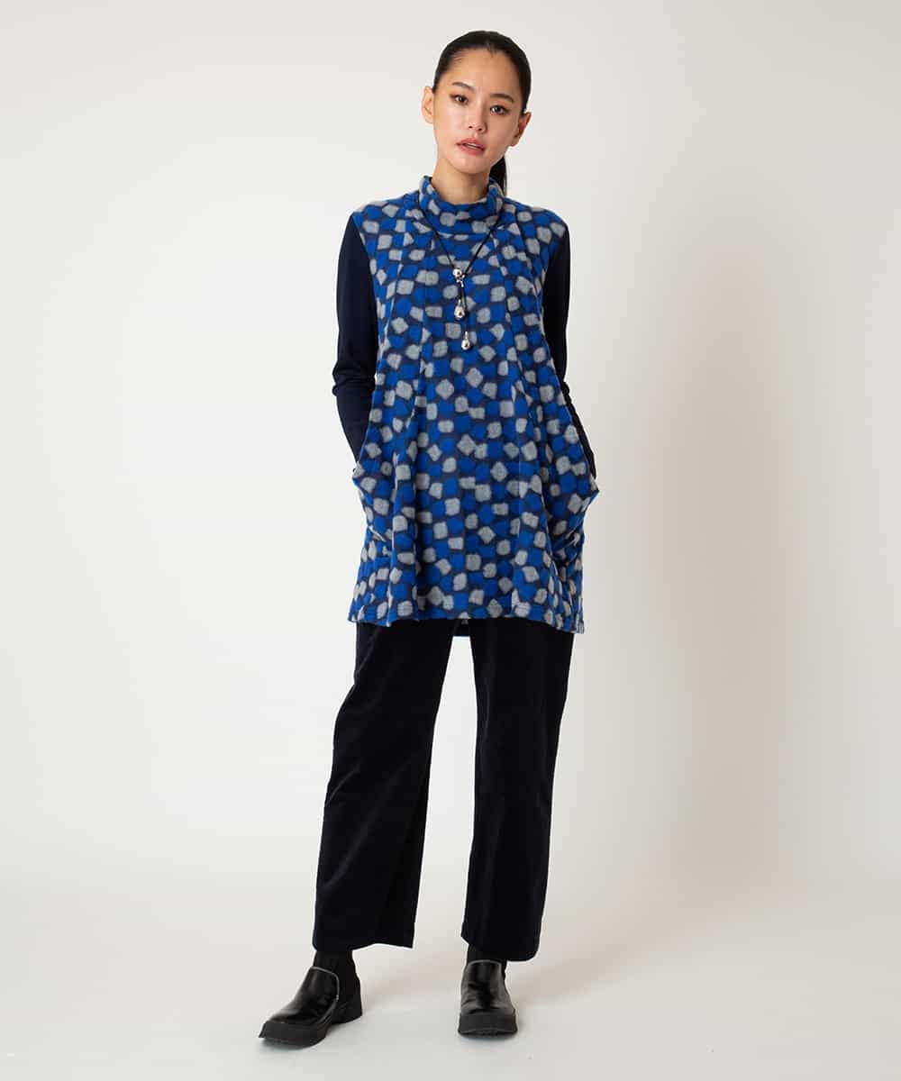 R6KCD11290 HIROKO BIS(小さいサイズ)(メゾン ドゥ サンク) 【小さいサイズ】起毛ブロックサイド切り替えデザインチュニック /洗える ネイビー