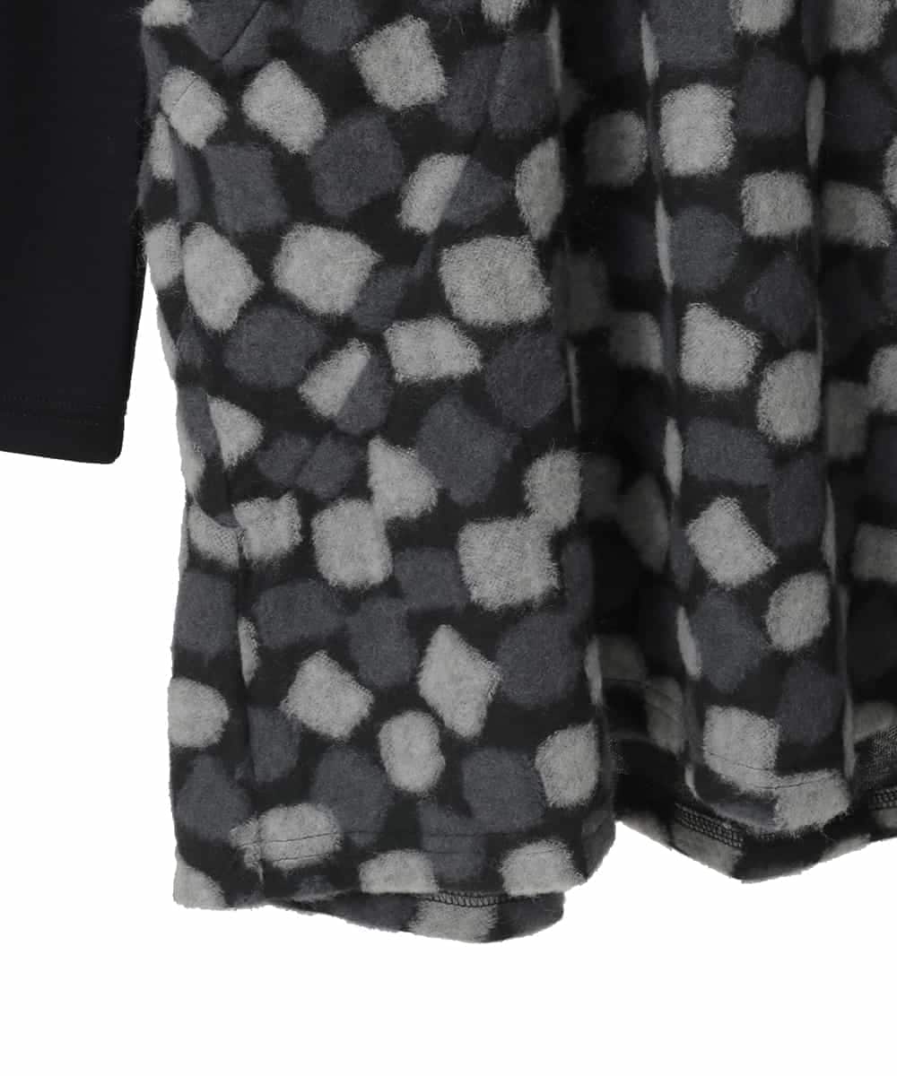 R6KCD11290 HIROKO BIS(小さいサイズ)(メゾン ドゥ サンク) 【小さいサイズ】起毛ブロックサイド切り替えデザインチュニック /洗える ブラック