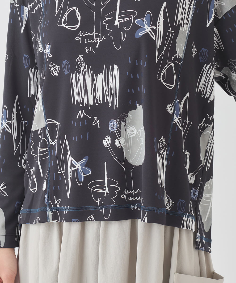 R6KDD60230 HIROKO BIS(小さいサイズ)(メゾン ドゥ サンク) 【小さいサイズ】アートプリントカットソー ネイビー