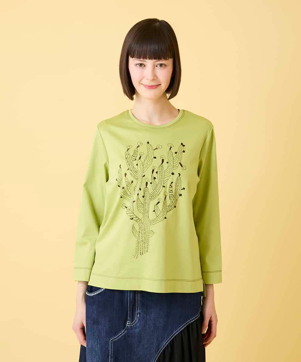 R6KED22190 HIROKO BIS(小さいサイズ)(メゾン ドゥ サンク) 【小さいサイズ】サボテン刺繍コットンTシャツ イエロー
