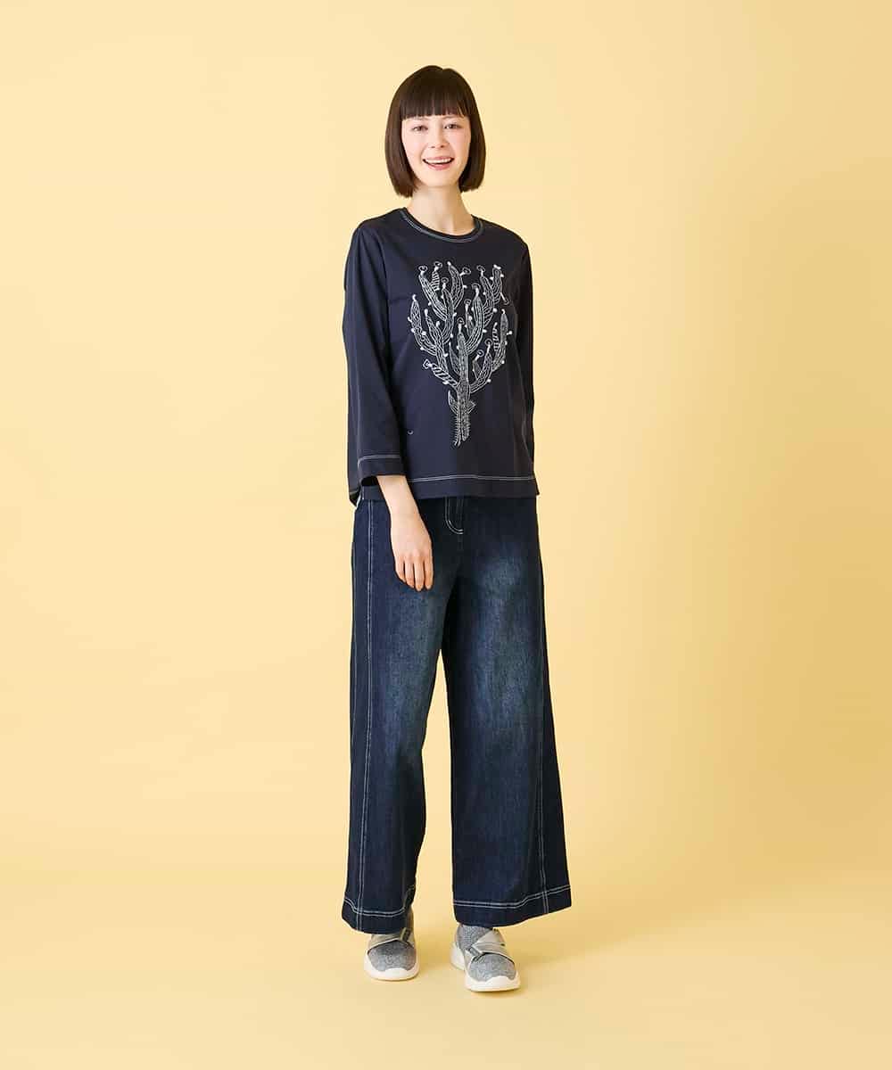 R6KED22190 HIROKO BIS(小さいサイズ)(メゾン ドゥ サンク) 【小さいサイズ】サボテン刺繍コットンTシャツ イエロー