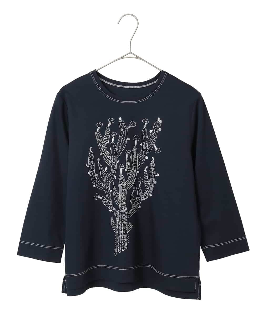 R6KED22190 HIROKO BIS(小さいサイズ)(メゾン ドゥ サンク) 【小さいサイズ】サボテン刺繍コットンTシャツ イエロー