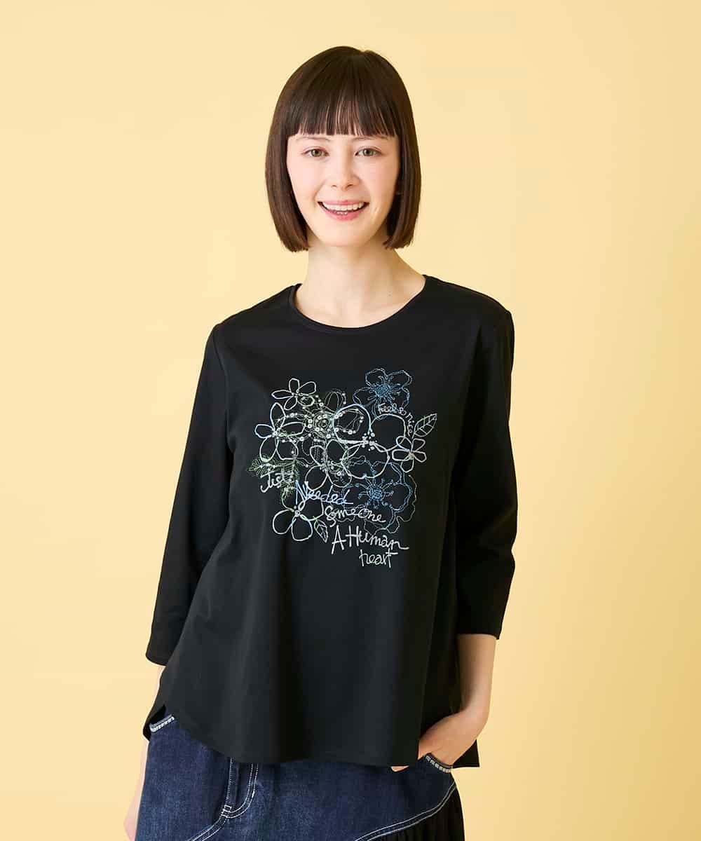 R6KED23230 HIROKO BIS(小さいサイズ)(メゾン ドゥ サンク) 【小さいサイズ】フローラルタイポTシャツ ブラック