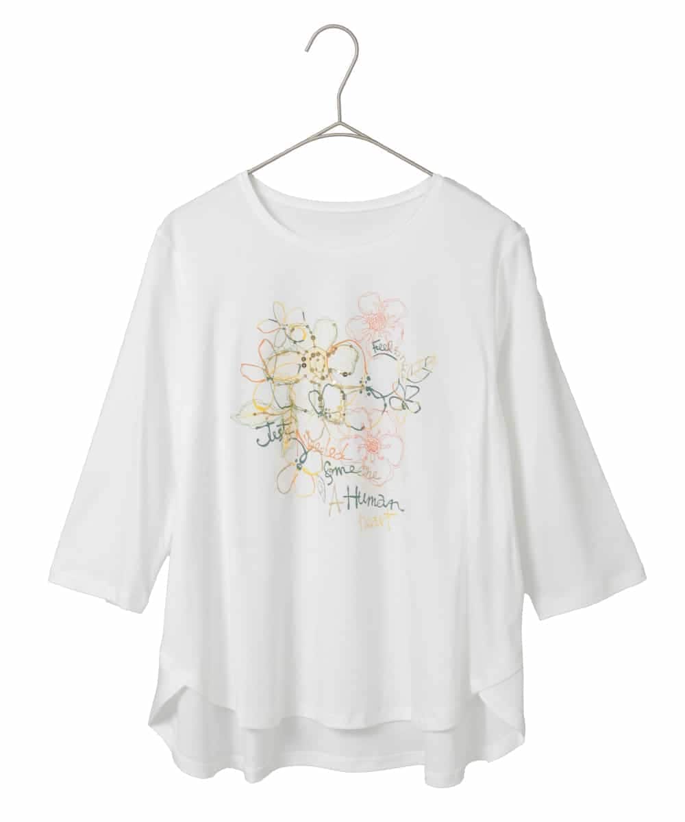 R6KED23230 HIROKO BIS(小さいサイズ)(メゾン ドゥ サンク) 【小さいサイズ】フローラルタイポTシャツ ブラック