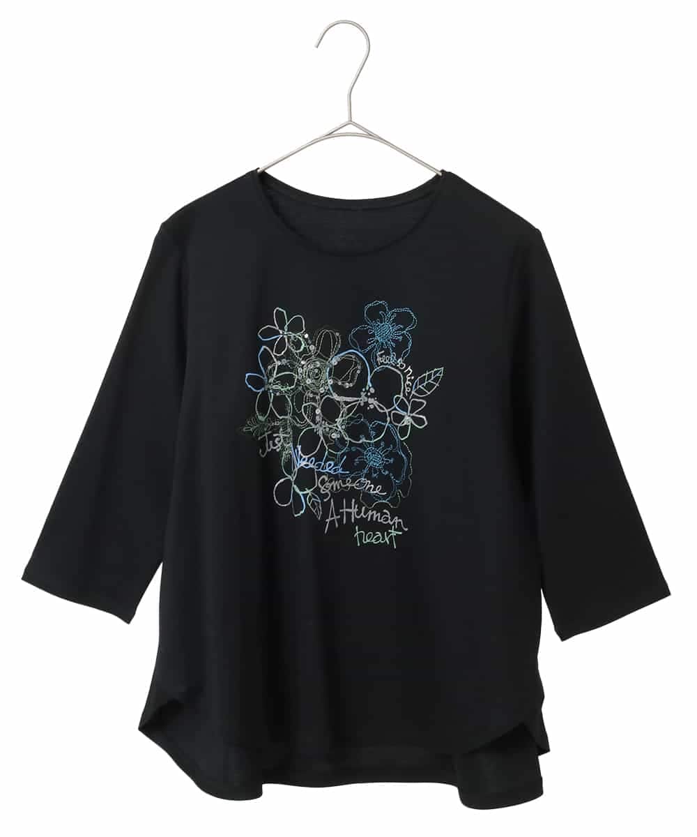 R6KED23230 HIROKO BIS(小さいサイズ)(メゾン ドゥ サンク) 【小さいサイズ】フローラルタイポTシャツ ブラック