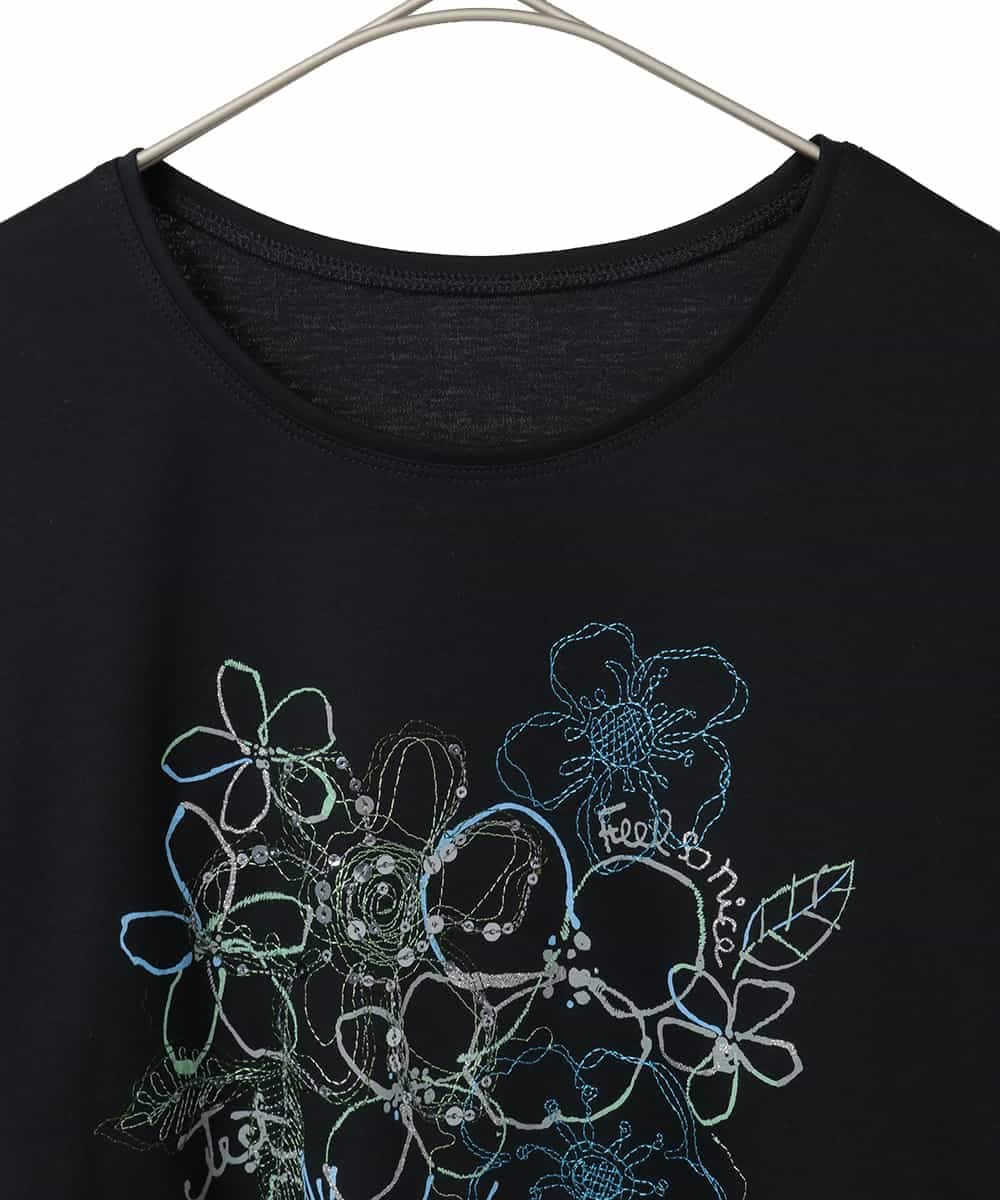 R6KED23230 HIROKO BIS(小さいサイズ)(メゾン ドゥ サンク) 【小さいサイズ】フローラルタイポTシャツ ブラック