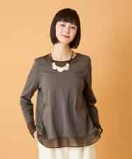 R6KED30160 HIROKO BIS(小さいサイズ)(メゾン ドゥ サンク) 【小さいサイズ】異素材ドッキングフレアカットソー ブラウン