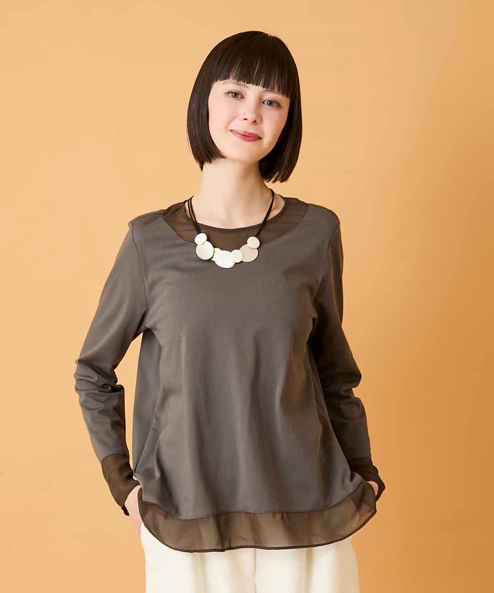 R6KED30160 HIROKO BIS(小さいサイズ)(メゾン ドゥ サンク) 【小さいサイズ】異素材ドッキングフレアカットソー ブラウン