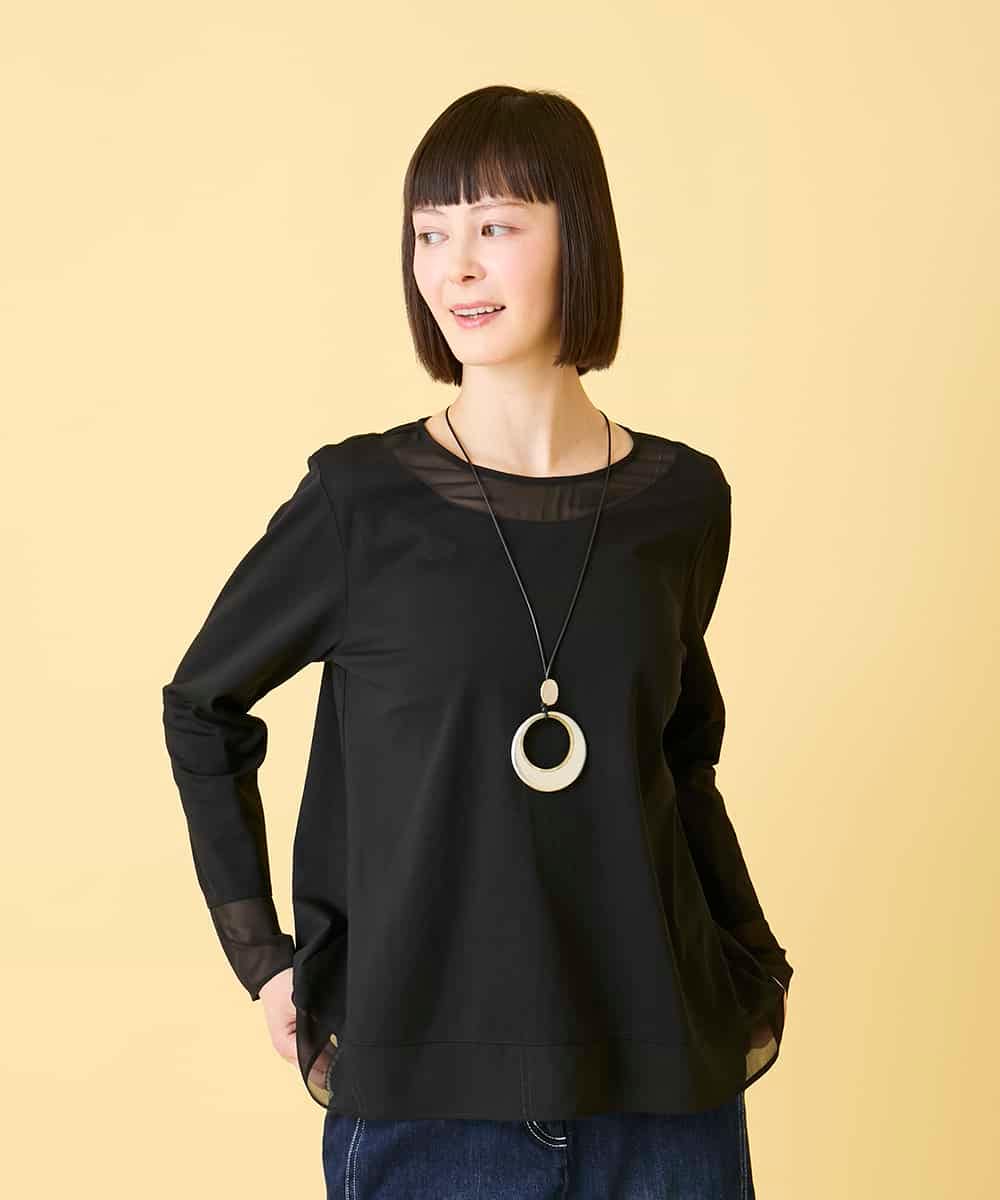 R6KED30160 HIROKO BIS(小さいサイズ)(メゾン ドゥ サンク) 【小さいサイズ】異素材ドッキングフレアカットソー ブラウン