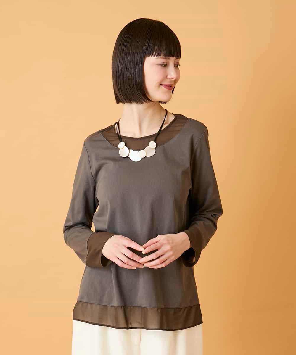 R6KED30160 HIROKO BIS(小さいサイズ)(メゾン ドゥ サンク) 【小さいサイズ】異素材ドッキングフレアカットソー ブラウン