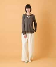 R6KED30160 HIROKO BIS(小さいサイズ)(メゾン ドゥ サンク) 【小さいサイズ】異素材ドッキングフレアカットソー ブラウン