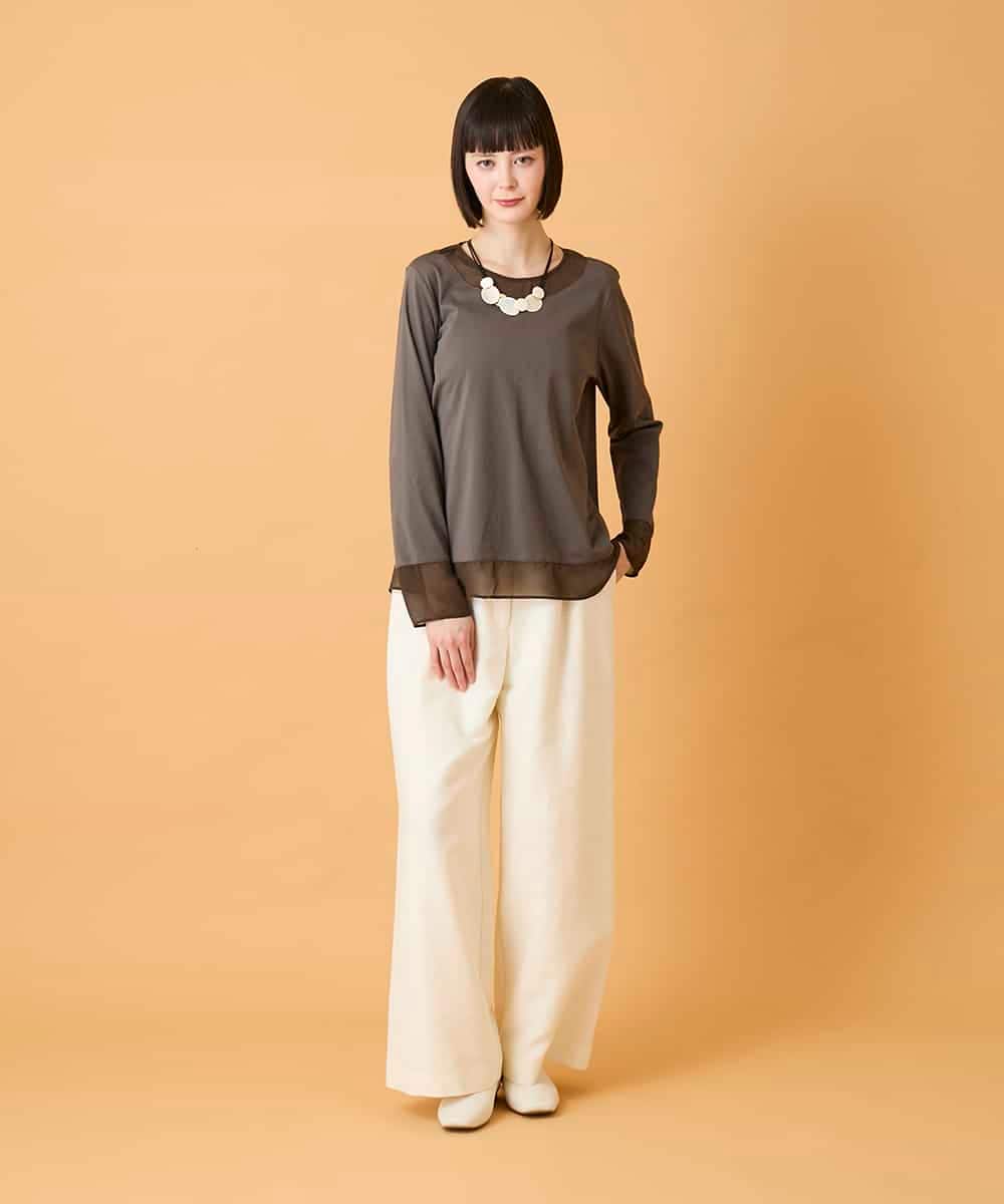 R6KED30160 HIROKO BIS(小さいサイズ)(メゾン ドゥ サンク) 【小さいサイズ】異素材ドッキングフレアカットソー ブラウン