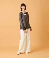 R6KED30160 HIROKO BIS(小さいサイズ)(メゾン ドゥ サンク) 【小さいサイズ】異素材ドッキングフレアカットソー ブラウン