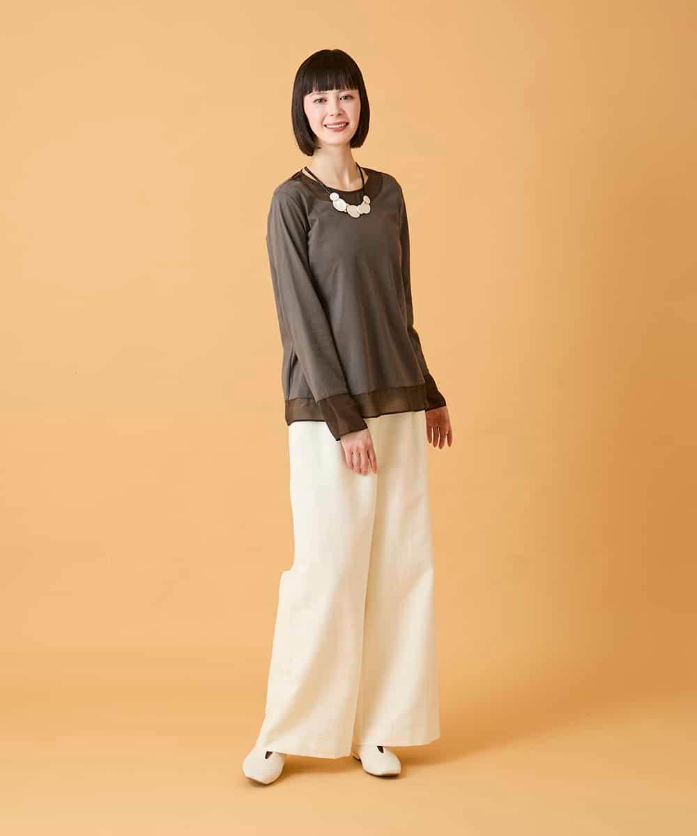 R6KED30160 HIROKO BIS(小さいサイズ)(メゾン ドゥ サンク) 【小さいサイズ】異素材ドッキングフレアカットソー ブラウン