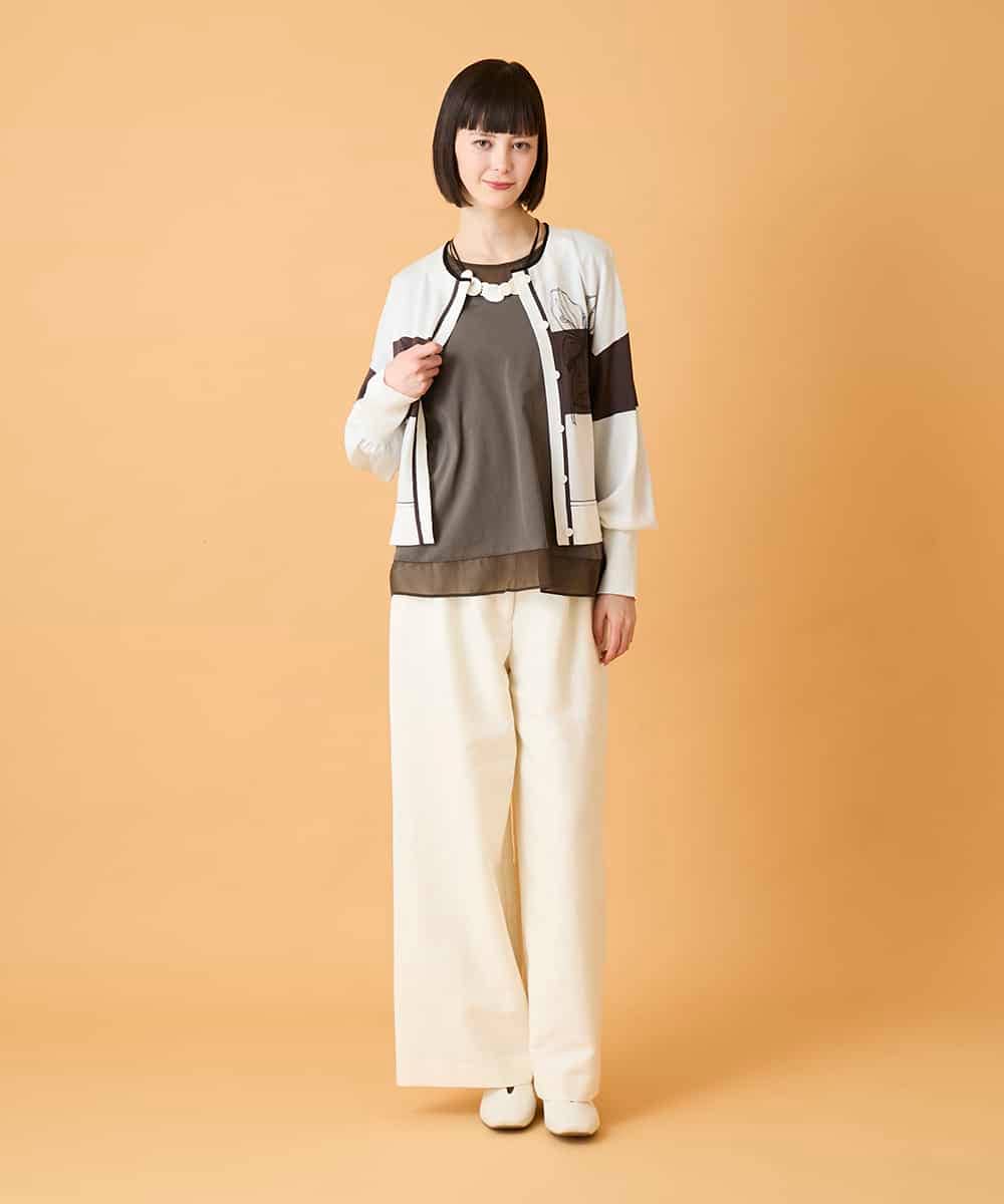 R6KED30160 HIROKO BIS(小さいサイズ)(メゾン ドゥ サンク) 【小さいサイズ】異素材ドッキングフレアカットソー ブラウン