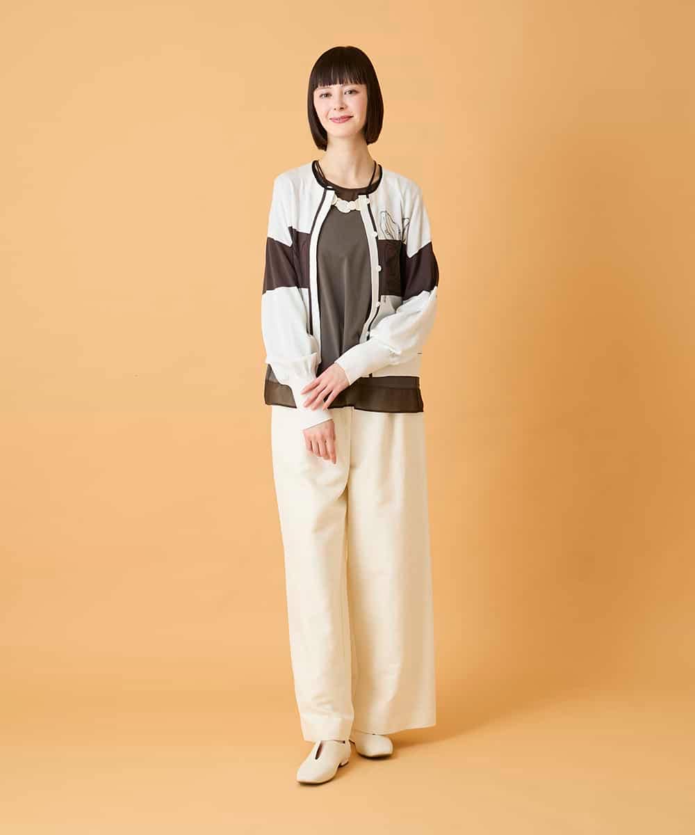 R6KED30160 HIROKO BIS(小さいサイズ)(メゾン ドゥ サンク) 【小さいサイズ】異素材ドッキングフレアカットソー ブラウン