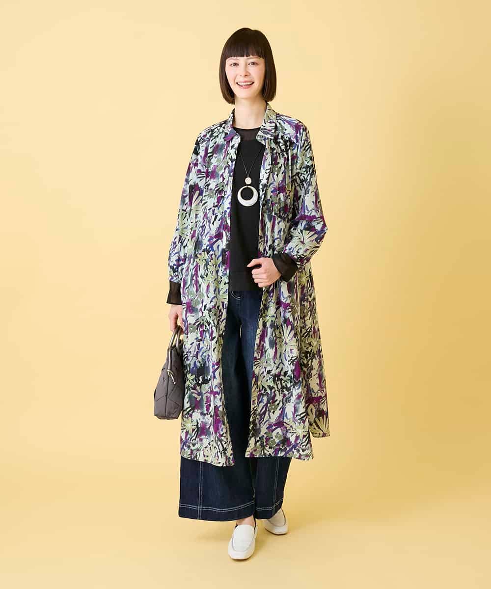 R6KED30160 HIROKO BIS(小さいサイズ)(メゾン ドゥ サンク) 【小さいサイズ】異素材ドッキングフレアカットソー ブラウン