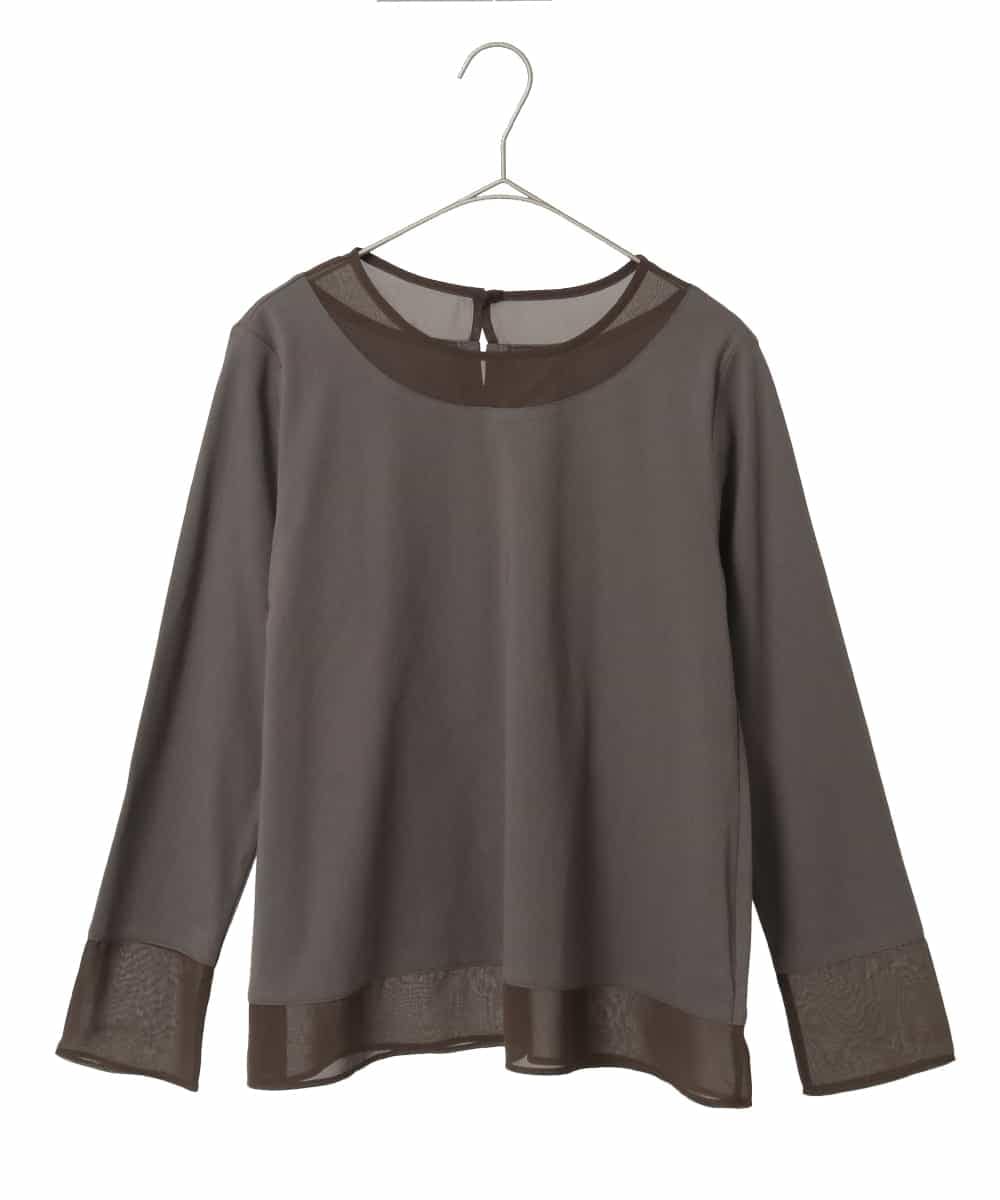 R6KED30160 HIROKO BIS(小さいサイズ)(メゾン ドゥ サンク) 【小さいサイズ】異素材ドッキングフレアカットソー ブラウン