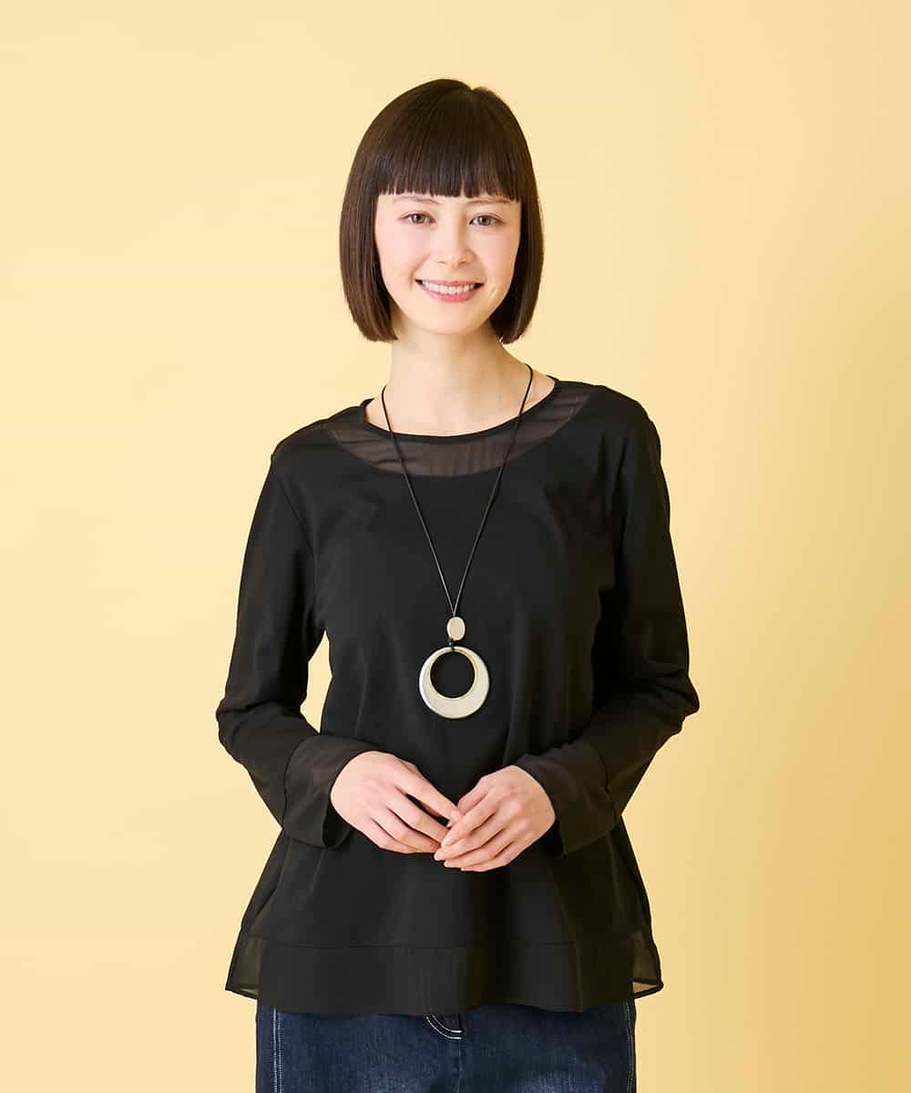 R6KED30160 HIROKO BIS(小さいサイズ)(メゾン ドゥ サンク) 【小さいサイズ】異素材ドッキングフレアカットソー ブラック