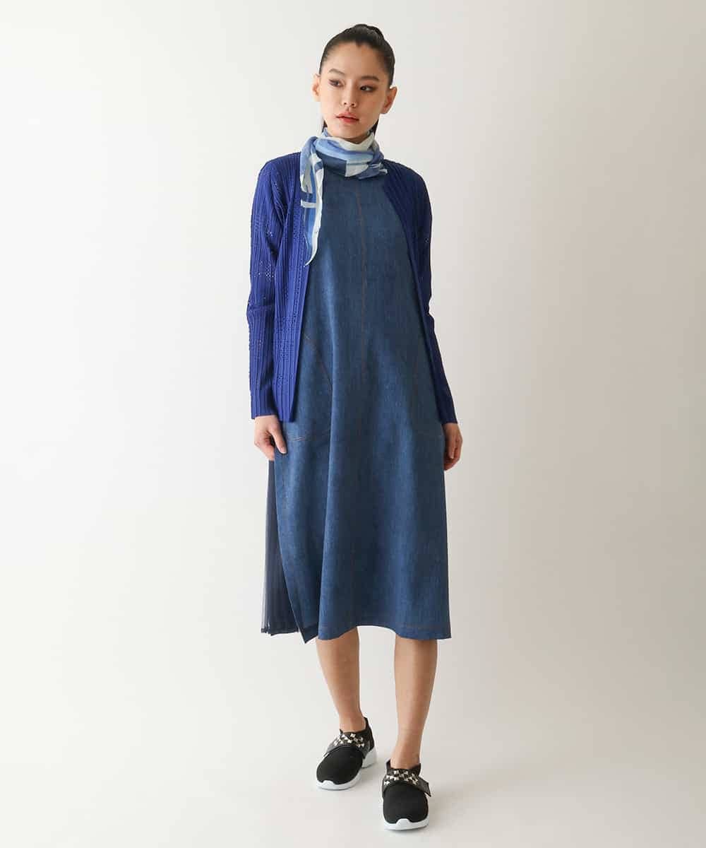 R6KFB33330 HIROKO BIS(小さいサイズ)(メゾン ドゥ サンク) 【小さいサイズ】プリモーディアルプリーツチェック柄カーディガン ブルー