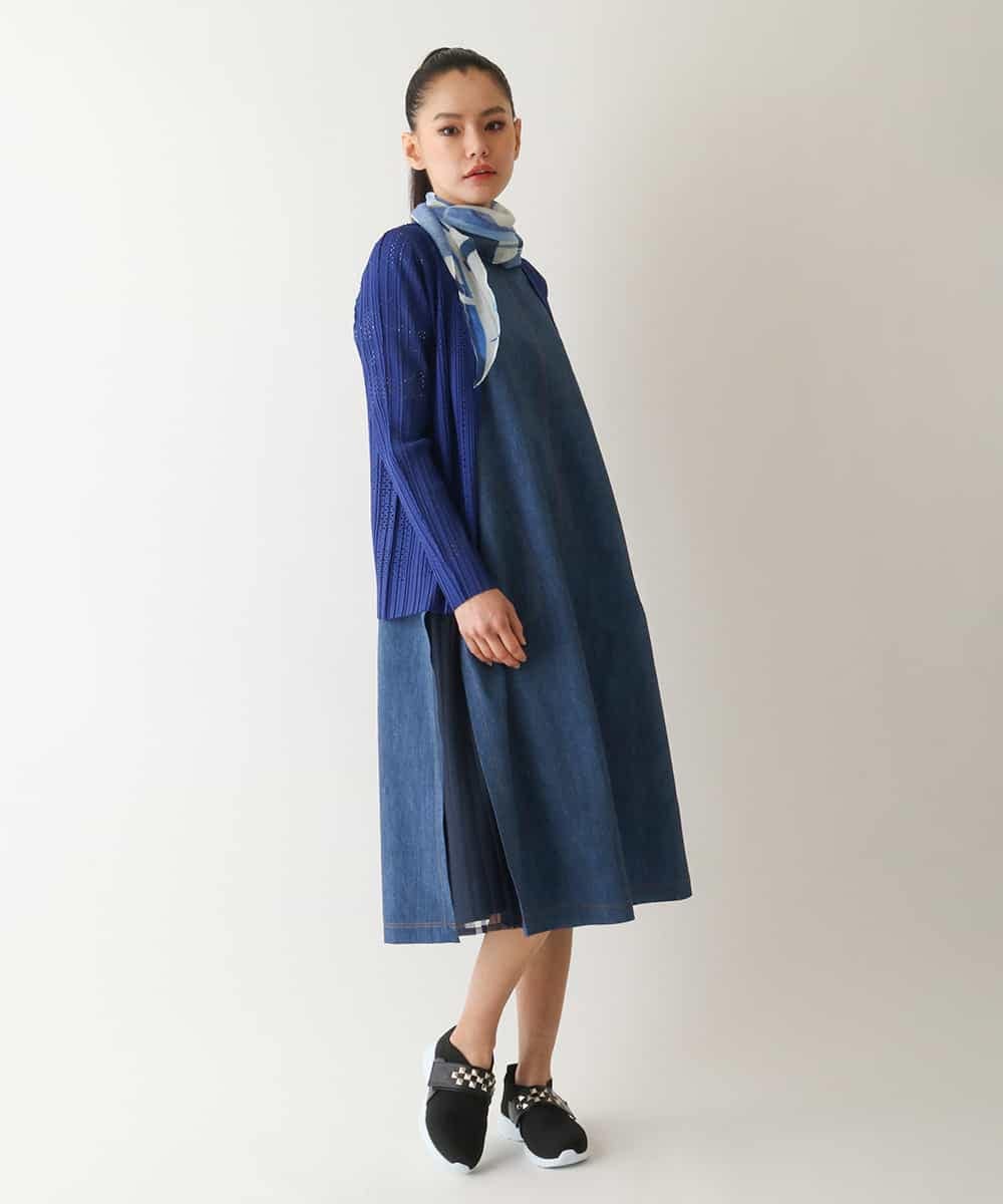 R6KFB33330 HIROKO BIS(小さいサイズ)(メゾン ドゥ サンク) 【小さいサイズ】プリモーディアルプリーツチェック柄カーディガン ブルー