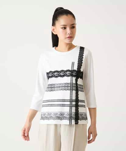 R6KFD31190 HIROKO BIS(小さいサイズ) 【小さいサイズ】レーステープデザインコットンカットソー