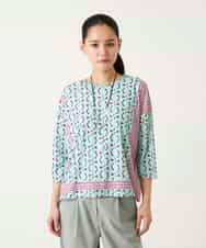 R6KFD40190 HIROKO BIS(小さいサイズ)(メゾン ドゥ サンク) 【小さいサイズ】幾何デザインボックスシルエットブラウス グリーン系