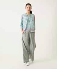 R6KFD40190 HIROKO BIS(小さいサイズ)(メゾン ドゥ サンク) 【小さいサイズ】幾何デザインボックスシルエットブラウス グリーン系