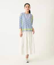 R6KFD40190 HIROKO BIS(小さいサイズ)(メゾン ドゥ サンク) 【小さいサイズ】幾何デザインボックスシルエットブラウス グリーン系