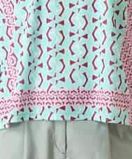 R6KFD40190 HIROKO BIS(小さいサイズ)(メゾン ドゥ サンク) 【小さいサイズ】幾何デザインボックスシルエットブラウス グリーン系