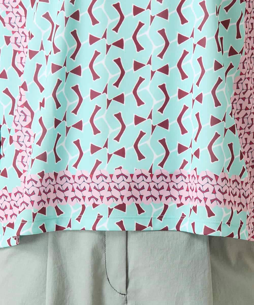 R6KFD40190 HIROKO BIS(小さいサイズ)(メゾン ドゥ サンク) 【小さいサイズ】幾何デザインボックスシルエットブラウス グリーン系