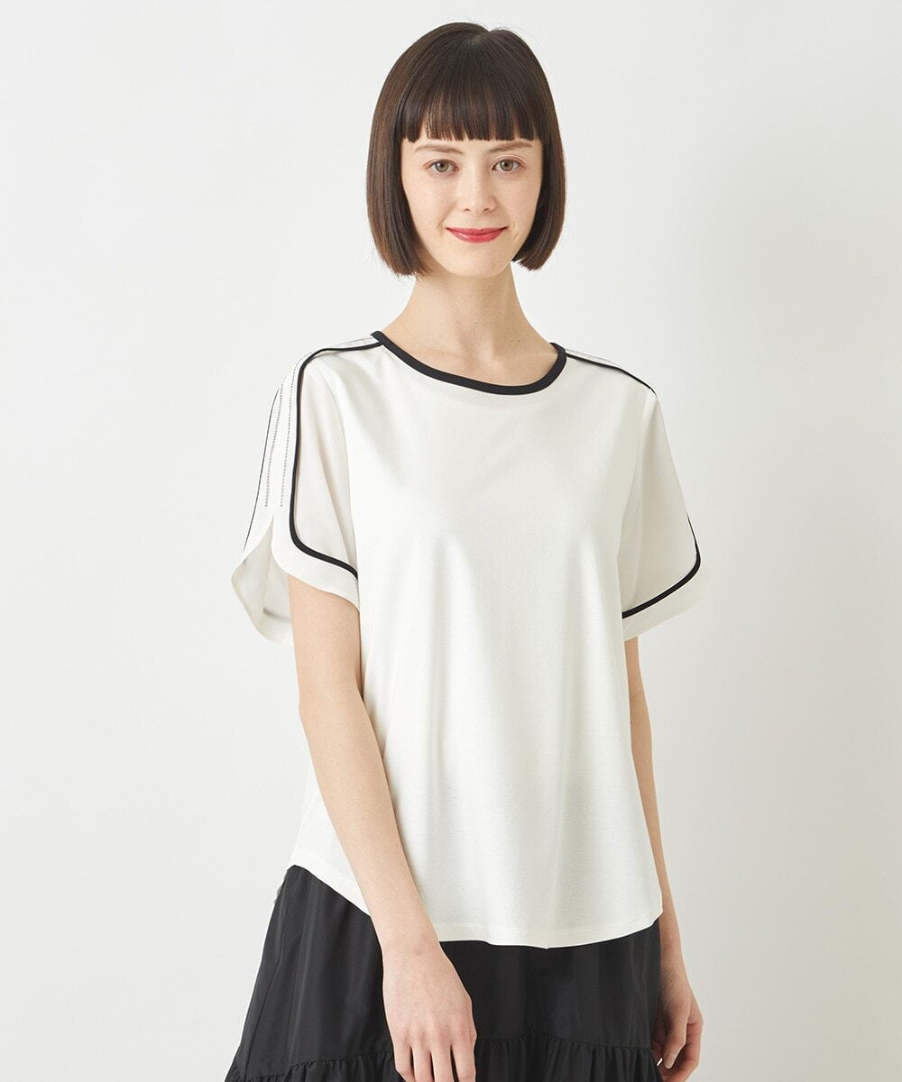 R6KFW37230 HIROKO BIS(小さいサイズ)(メゾン ドゥ サンク) 【小さいサイズ】ショルダーステッチデザインTシャツ ホワイト