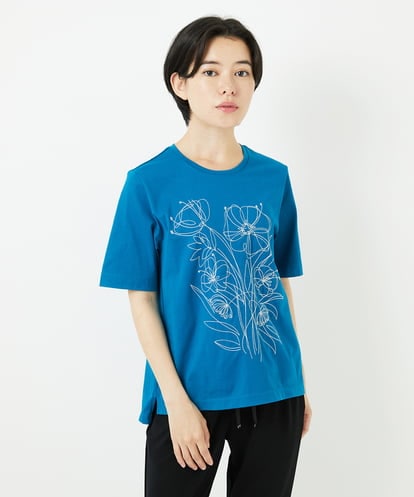 R6KGA07190  【小さいサイズ】ステッチ刺繍デザインTシャツ
