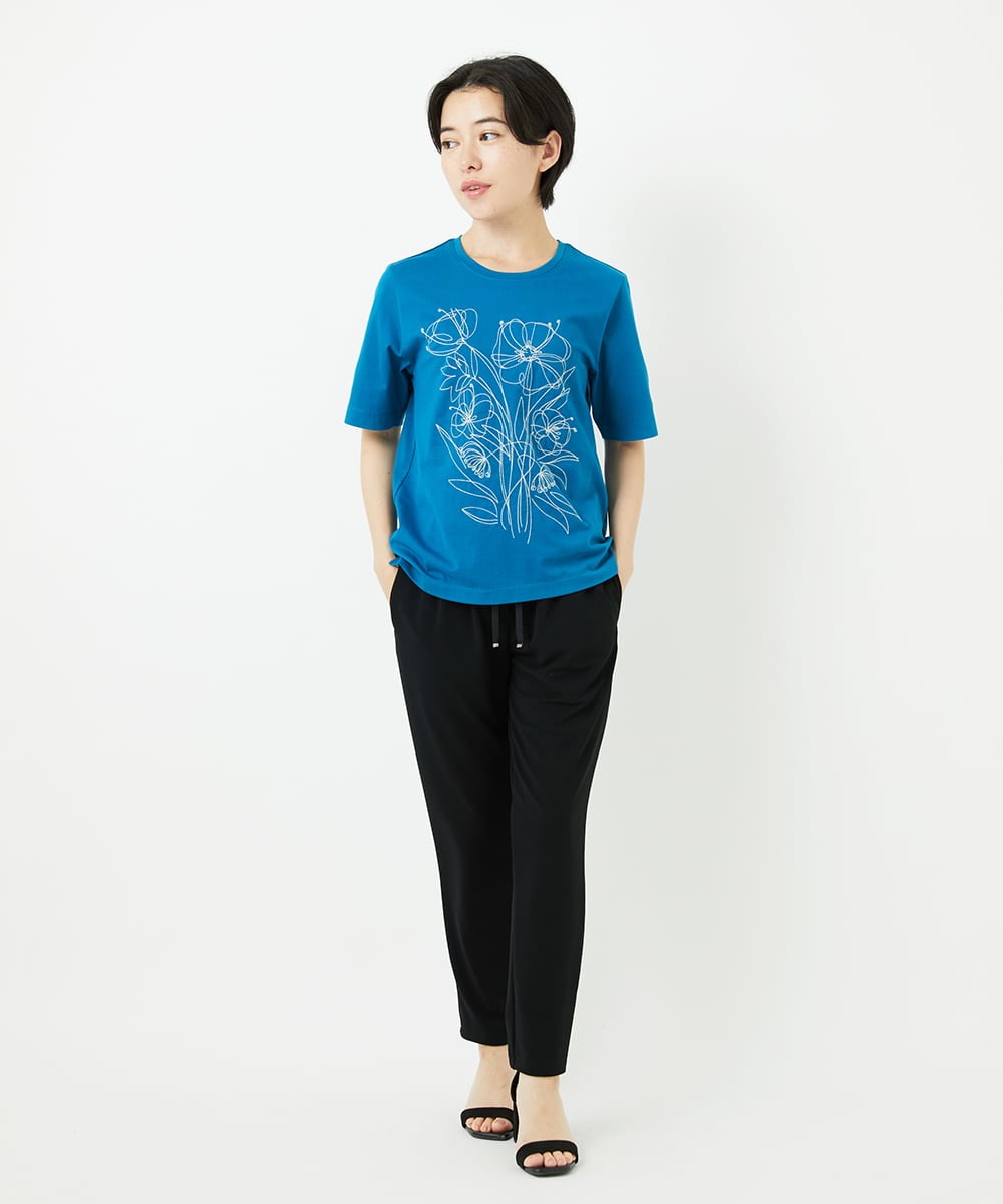 R6KGA07190 HIROKO BIS(小さいサイズ)(メゾン ドゥ サンク) 【小さいサイズ】ステッチ刺繍デザインTシャツ ブルー