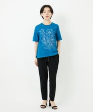R6KGA07190 HIROKO BIS(小さいサイズ)(メゾン ドゥ サンク) 【小さいサイズ】ステッチ刺繍デザインTシャツ ブルー